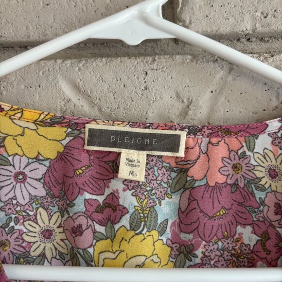Anthropologie Pleione Pink Floral Faux Wrap With Bow Boho Blouse Medium - Picture 4 of 8